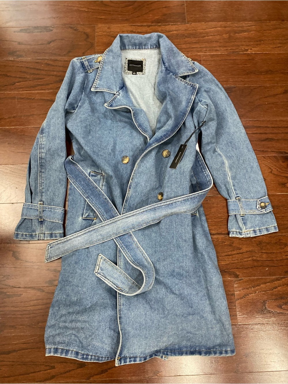 NWT Women’s Long Denim Jacket Trench Coat Windbreaker Solid Color Casual Chic L